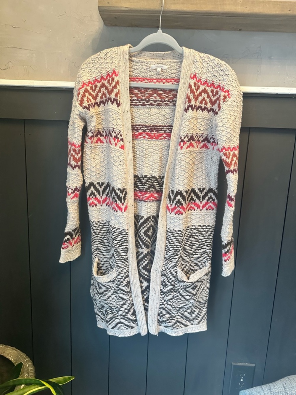 Maurices Chunky Boho Cream Black Pattern Open-Front Women's Cardigan Sweater S